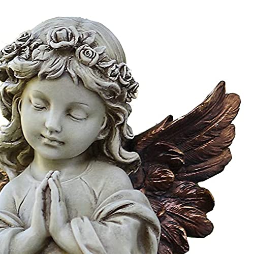 Napco Imports Outdoor Garden Patio Statue Figurine 12.5 inch Resin Praying Angel with Bronze Wings - Image 2