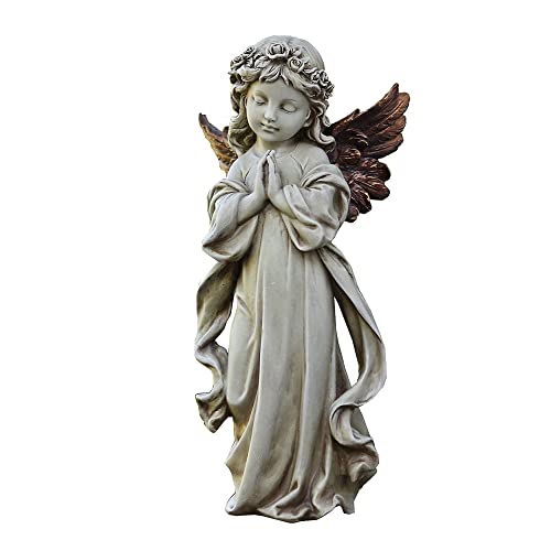 Napco Imports Outdoor Garden Patio Statue Figurine 12.5 inch Resin Praying Angel with Bronze Wings - Image 1