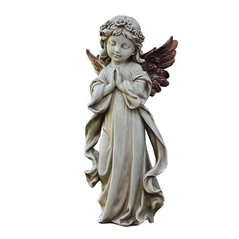 Napco Imports Outdoor Garden Patio Statue Figurine 12.5 inch Resin Praying Angel with Bronze Wings - Image 4