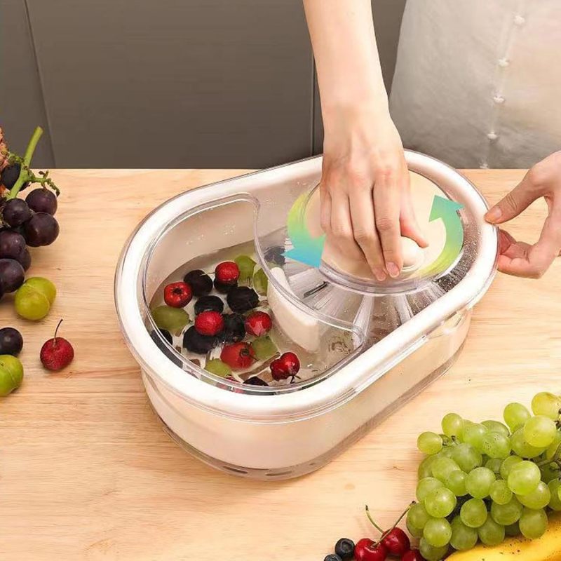 Fruit Cleaner Spinner 32x24x14cm Green Food-Grade ABS Split Design - 720° Gentle Nylon Brush Self-Draining System for Home Kitchen Manual Crank Operation - Image 4