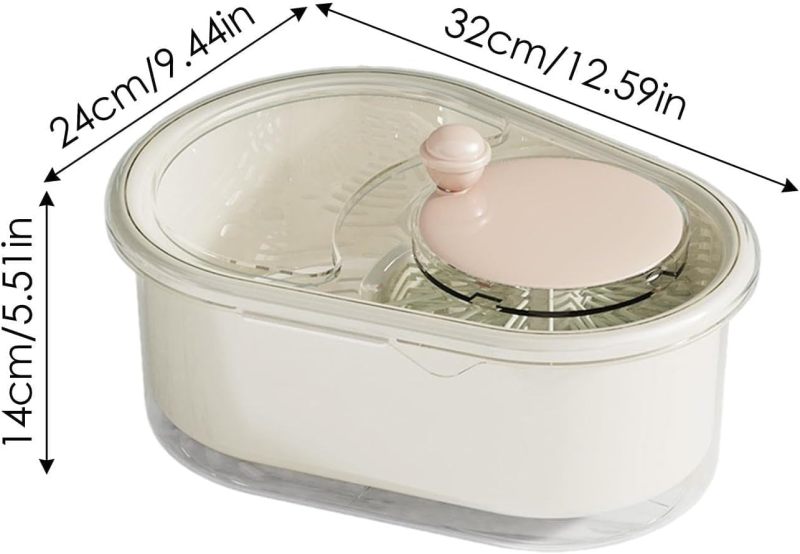 Fruit Cleaner Spinner 32x24x14cm Green Food-Grade ABS Split Design - 720° Gentle Nylon Brush Self-Draining System for Home Kitchen Manual Crank Operation - Image 3
