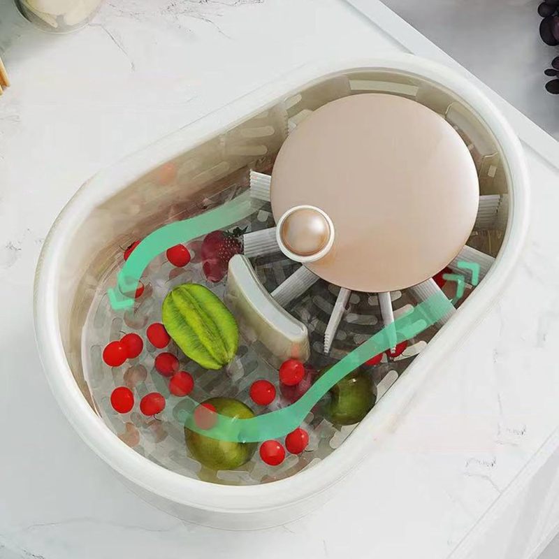 Fruit Cleaner Spinner 32x24x14cm Green Food-Grade ABS Split Design - 720° Gentle Nylon Brush Self-Draining System for Home Kitchen Manual Crank Operation - Image 2