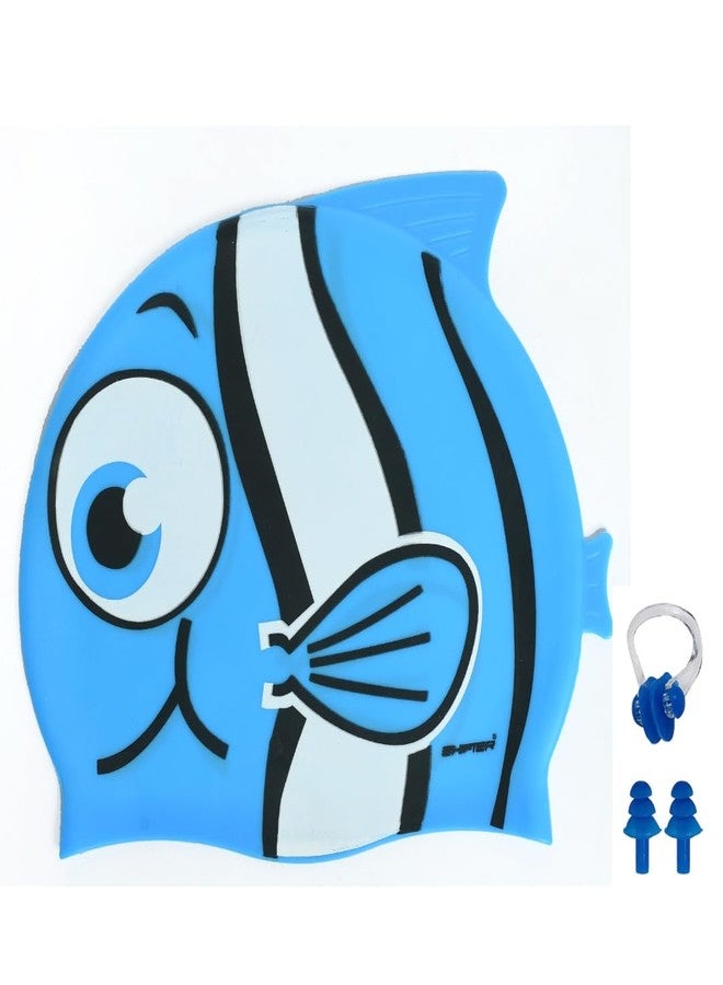 SHIFTER Fish Swim Caps with Ear Plug and Nose Plug for Kids,Boys,Girls for Swimming/Pool Party/Water Fun/Headgear Hats Silicone Materials Fish Design for Kids (Blue) - Image 2