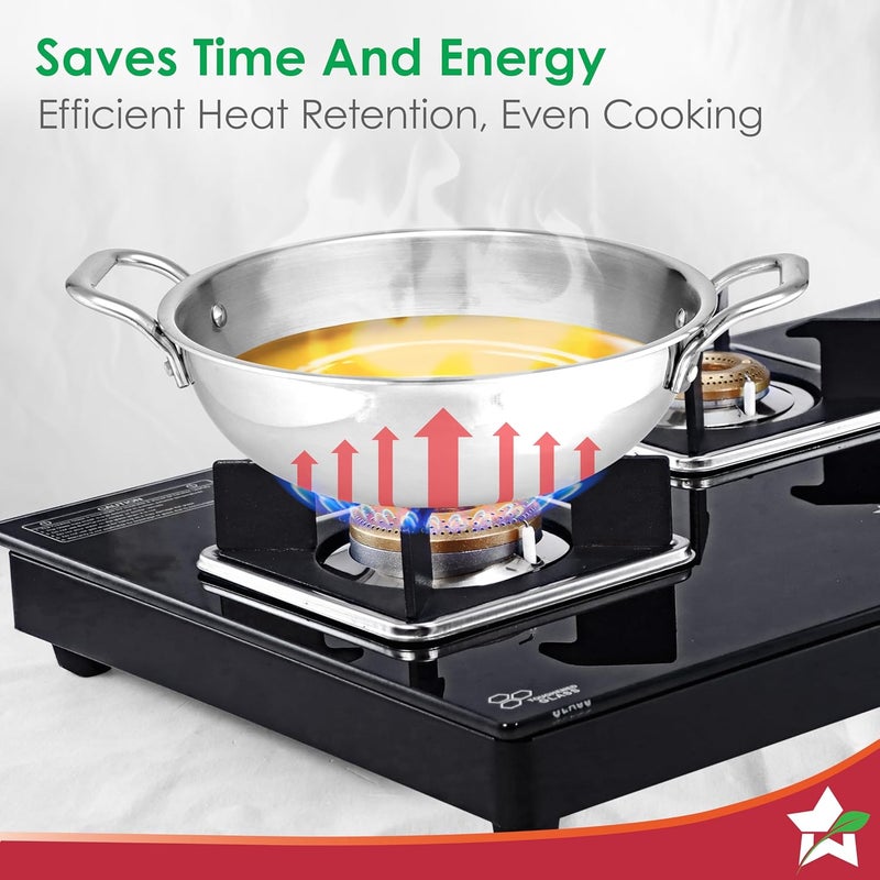 Wonderchef Wonderchef Venice Triply Stainless Steel 3 Pc. Cookware Set | Fry Pan 20cm, Kadhai with Lid 24cm | Non-Toxic | Safe to Use | Uniform Heating | Heavy-Duty Handle | Easy Cleaning | 10-Year Warranty - Image 4