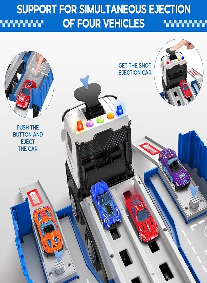 Race Car Track Toy Truck Toy with Slots & Foldable Race Tracks Transport Car Carrier Toy for Toddlers Cars Toy Set Container Truck Toy with 8 Alloy Cars Vehicles Toy Set for 3+ Kids Boys Girls - Image 3