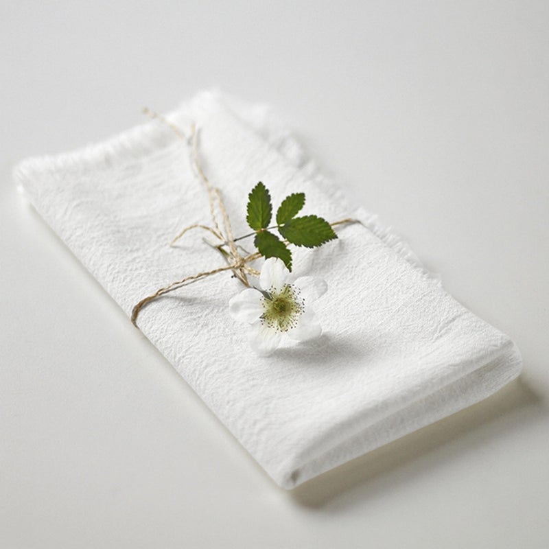 Ayuzawa Handmade Cloth Napkins 100% Cotton Napkins with Fringeï¼ŒDelicate Handmade Cloth Napkins for Dinners, Parties, Weddings and Moreï¼Œ18 x 18 Inch Set of 4 - White - Image 2