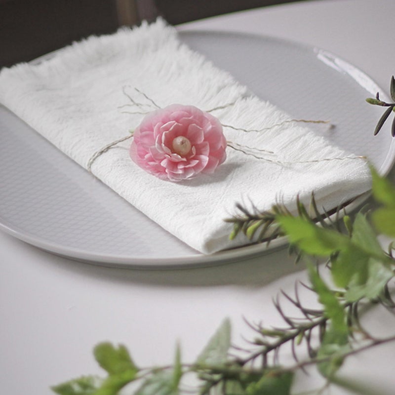 Ayuzawa Handmade Cloth Napkins 100% Cotton Napkins with Fringeï¼ŒDelicate Handmade Cloth Napkins for Dinners, Parties, Weddings and Moreï¼Œ18 x 18 Inch Set of 4 - White - Image 4