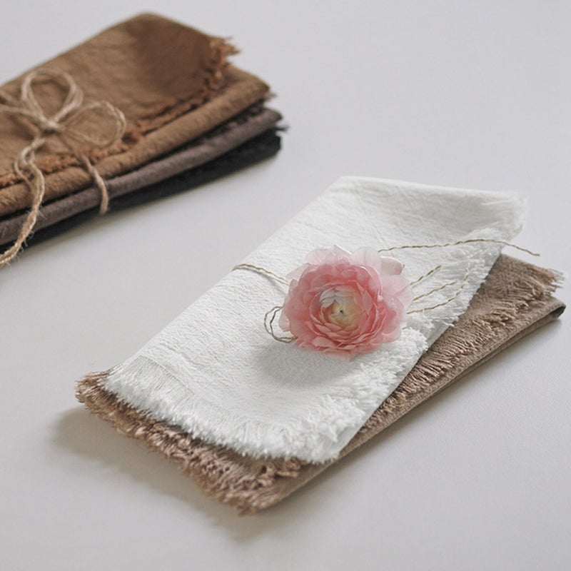 Ayuzawa Handmade Cloth Napkins 100% Cotton Napkins with Fringeï¼ŒDelicate Handmade Cloth Napkins for Dinners, Parties, Weddings and Moreï¼Œ18 x 18 Inch Set of 4 - White - Image 3