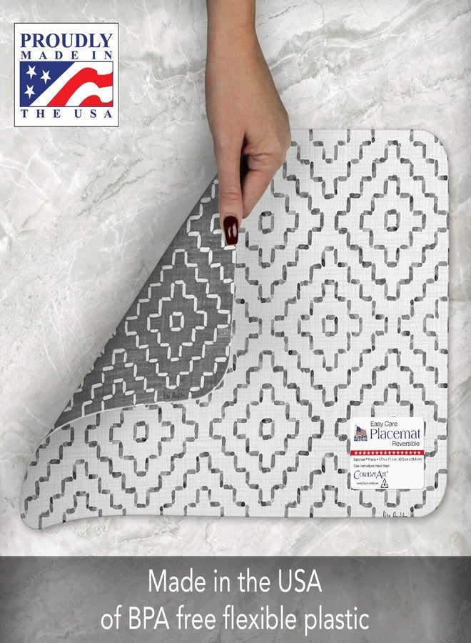 CounterArt Grey Flannel Design 4 Pack Reversible Easy Care Flexible Plastic Placemats Made in The USA BPA Free PVC Free Easily Wipes Clean - Image 4