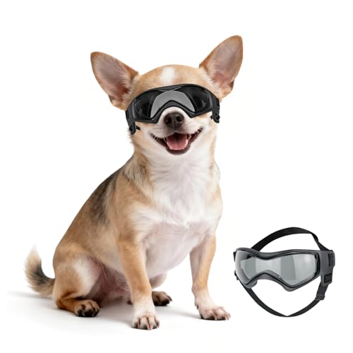 Billionchains Dog Sunglasses for Extra Small Breed UV Protection Windproof XS Dog Goggles with Adjustable Head & Chin Straps for Ride Car/Hiking Travel/On Beach-Black - Image 1