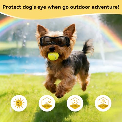 Billionchains Dog Sunglasses for Extra Small Breed UV Protection Windproof XS Dog Goggles with Adjustable Head & Chin Straps for Ride Car/Hiking Travel/On Beach-Black - Image 4