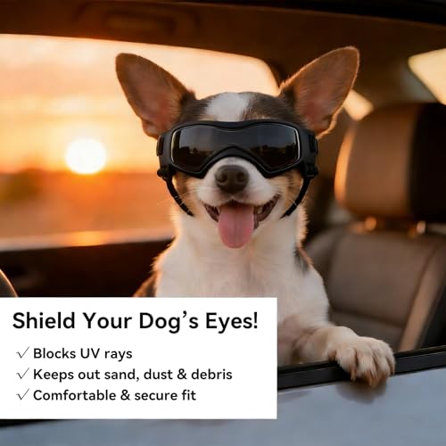 Billionchains Dog Sunglasses for Extra Small Breed UV Protection Windproof XS Dog Goggles with Adjustable Head & Chin Straps for Ride Car/Hiking Travel/On Beach-Black - Image 3