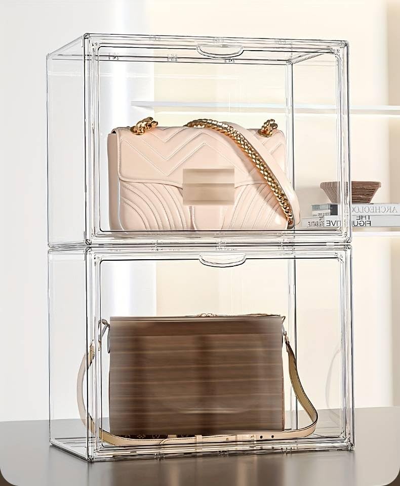 BLURISM BLURISM Clear Handbag Storage Organizers for Closet Plastic Acrylic Handbag Purse Shoes Toy Display Case Anti Dust Luxury Stackable Bag Container Box with Magnetic Door for Pocketbook Set of 2 