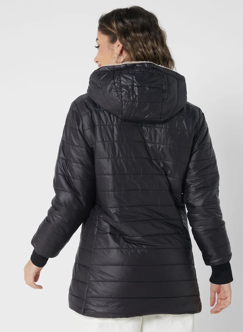 Ginger Quilted Zipper Jacket With Hood