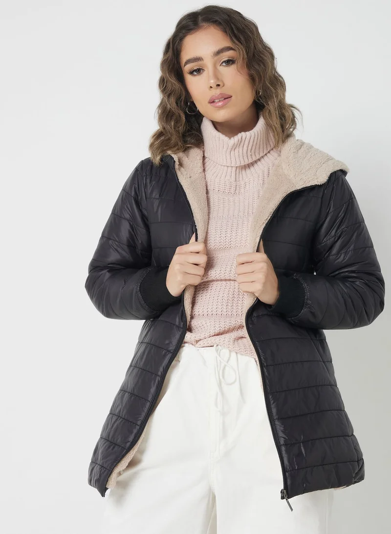 Ginger Quilted Zipper Jacket With Hood