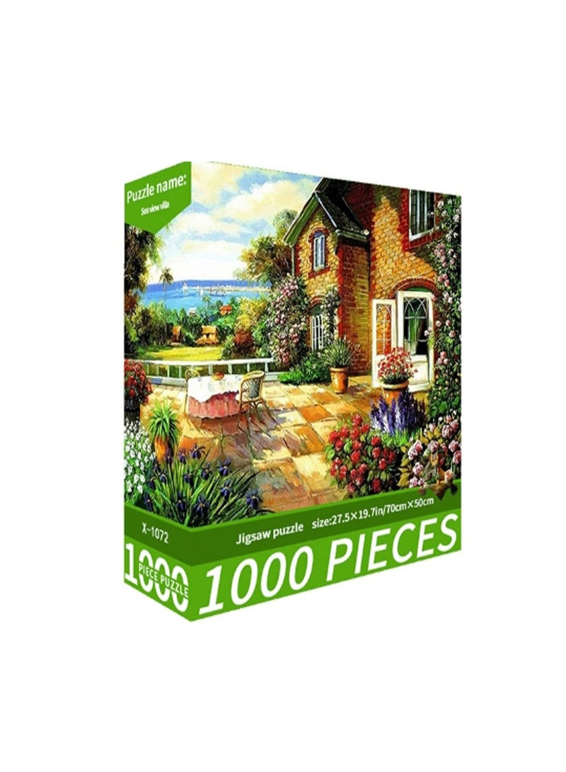 1000 جهاز كمبيوتر شخصي لغز الكرتون الكبار (فيلا منظر البحر) ، حجم قماش 75 سم * 50 سم - Image 1