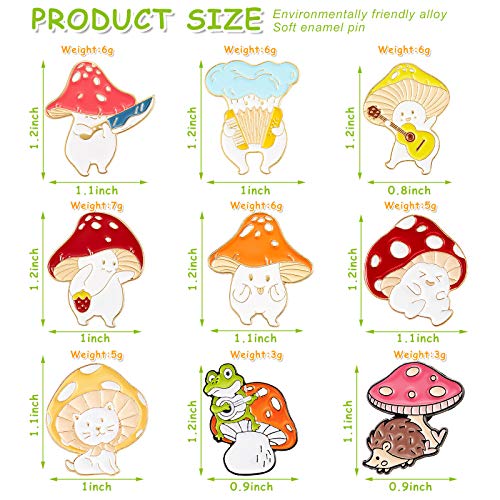 Chuangdi 9 Pieces Mushroom Pin Brooches Mushroom Brooches Cute Cartoon Gift Alloy Brooch Guitar Cat Frog Hedgehog Cartoon Plant Pin Welcome Christmas Gift for Backpack Clothes Hat - Image 2