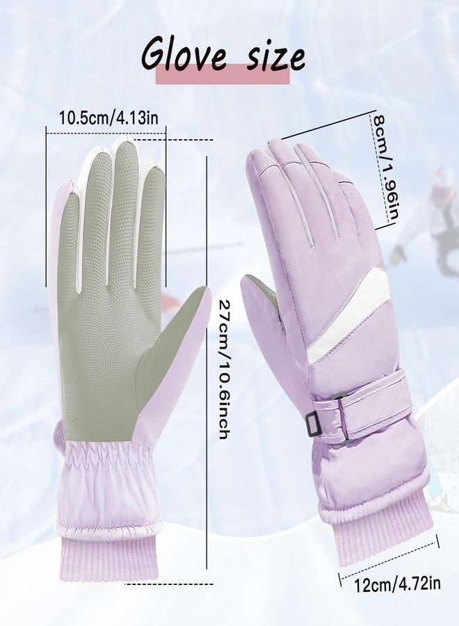 Feelorna Women Ski Gloves, Windproof Thermal Touchscreen Gloves Waterproof Winter Warm Snow Glove for Skiing Cycling Outdoor Sports (Purple) - Image 2