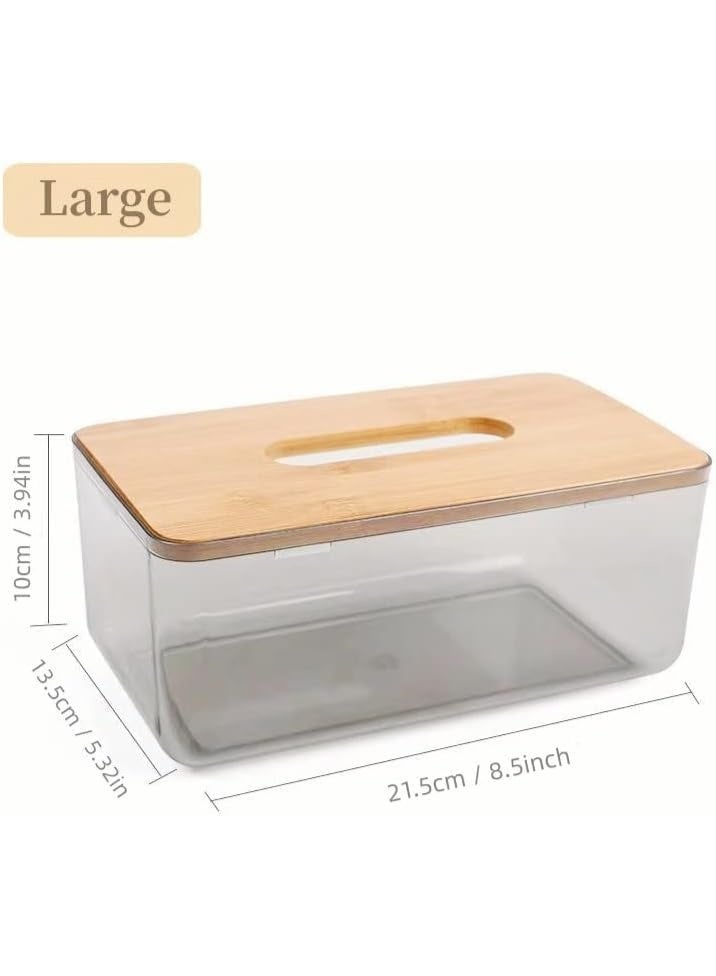 Generic Modern Tissue Box Holder with Wooden Lid – Clear Rectangular Tissue Storage Box – Elegant Tissue Dispenser for Home, Office & Bathroom Decor - Image 2