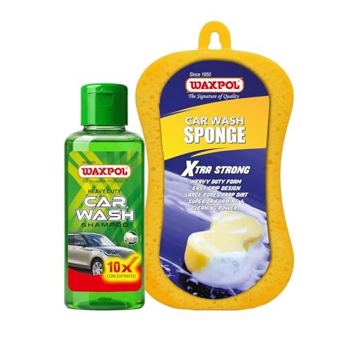 Waxpol Heavy Duty Car & Bike Wash Shampoo 10x Super Foaming Concentrate 100 ml with Xtra Strong Car Wash Sponge (Perfect for Snow Foam, Foam & Bucket Wash) - Image 1