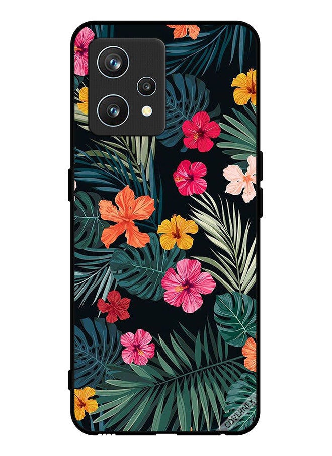 Covernex - Protective Case Cover For Realme 9 Pro Plus Multi Color Flowers And Dark Green Feathers - Image 1