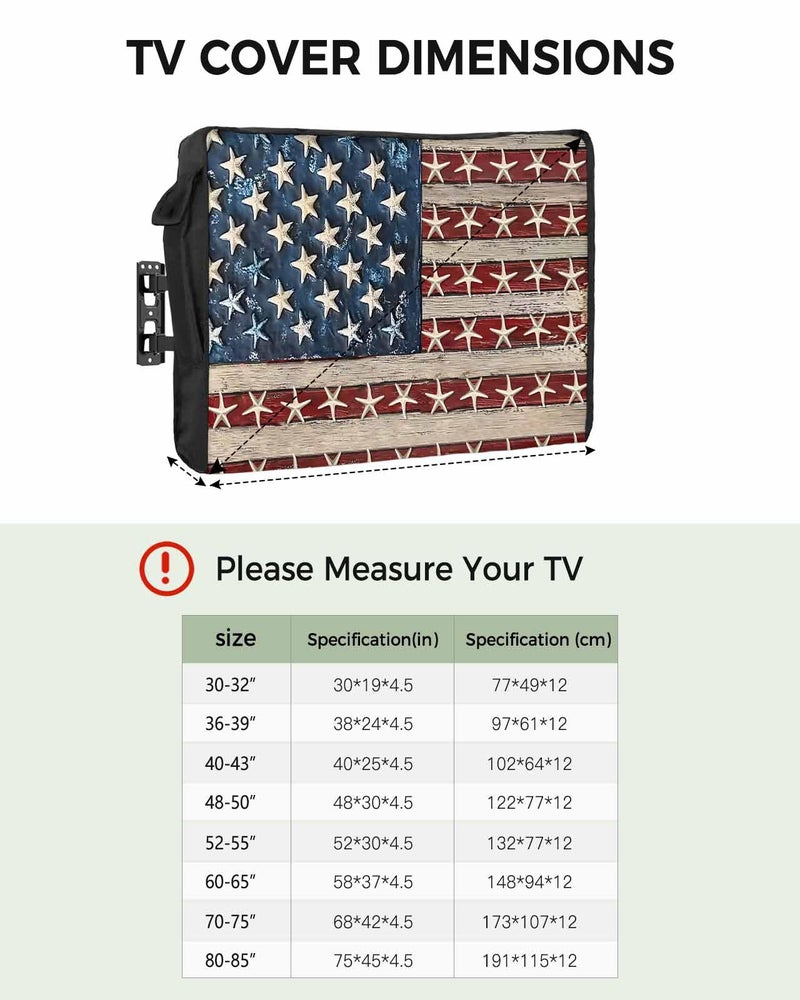 Weatherproof Outdoor TV Cover For 36 To 39 Inch Screens Blue Beige Red USA Flag Design With Remote Pocket - Image 3