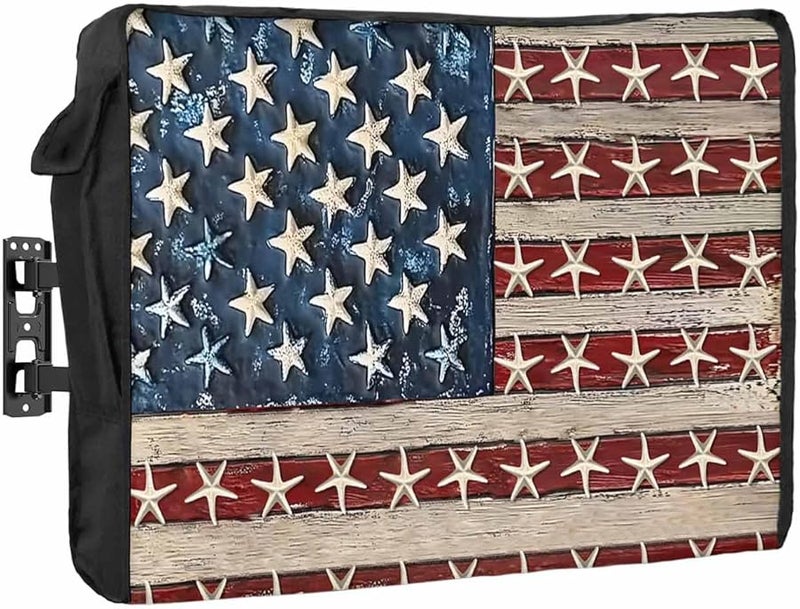 Weatherproof Outdoor TV Cover For 36 To 39 Inch Screens Blue Beige Red USA Flag Design With Remote Pocket - Image 1
