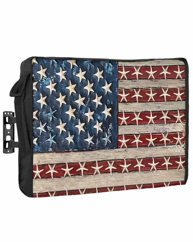 Weatherproof Outdoor TV Cover For 36 To 39 Inch Screens Blue Beige Red USA Flag Design With Remote Pocket - Image 2