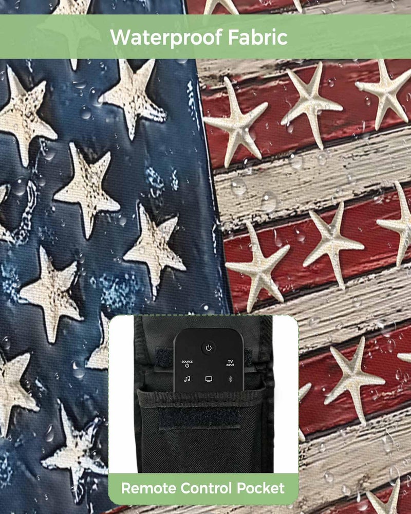 Weatherproof Outdoor TV Cover For 36 To 39 Inch Screens Blue Beige Red USA Flag Design With Remote Pocket - Image 4