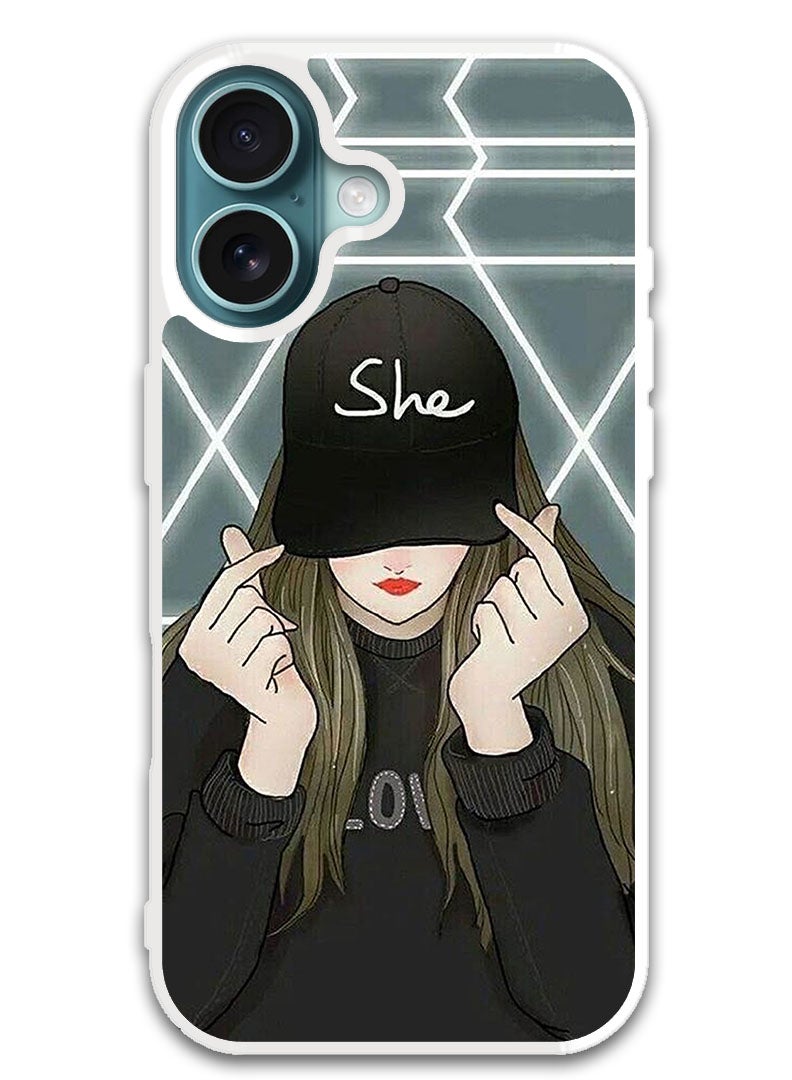 Theodor Protective Case Cover For APPLE IPHONE 16 She On Cap (White Bumper) - Image 1
