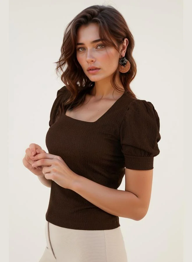 Lela Lela Sleeve Detail Square Neck Blouse Women's Blouse 5869002