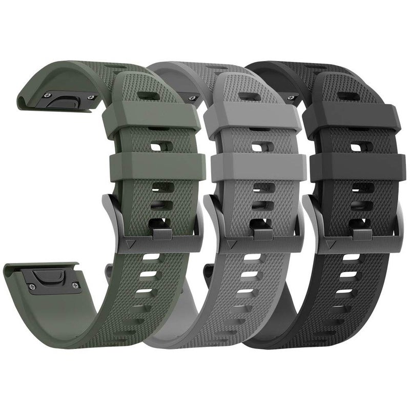 ANCOOL for Fenix 5 Watch Band/Fenix 6 Watch Band/Garmin Fenix 7 Band 22mm Soft Silicone Bands Compatible With Garmin S62 Watch Bands/Fenix 5 PLUS Band(Black,Grey,Army Green) - Image 1
