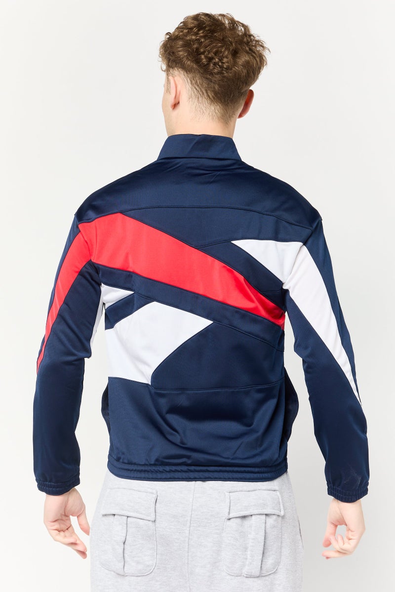 Reebok جاكيت رياضي للرجال بأكمام طويلة من نسيج فيكتور، خارجي، لون كحلي - Image 4