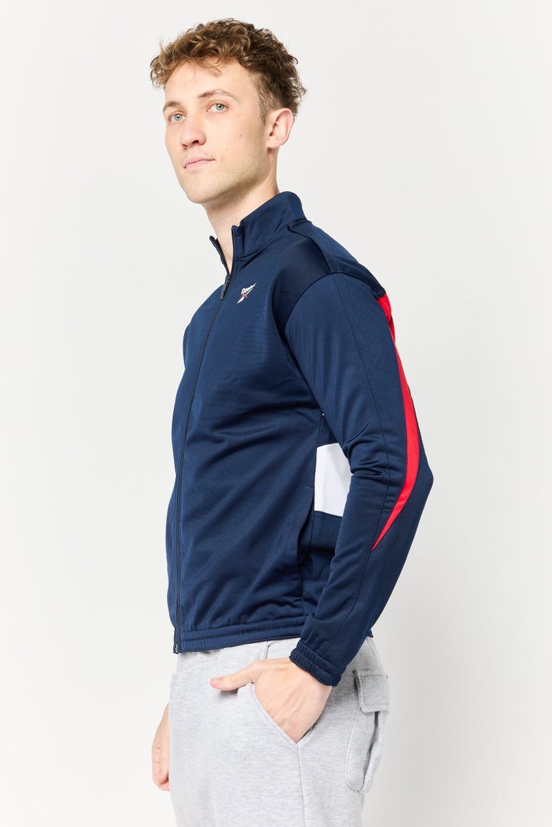 Reebok جاكيت رياضي للرجال بأكمام طويلة من نسيج فيكتور، خارجي، لون كحلي - Image 3