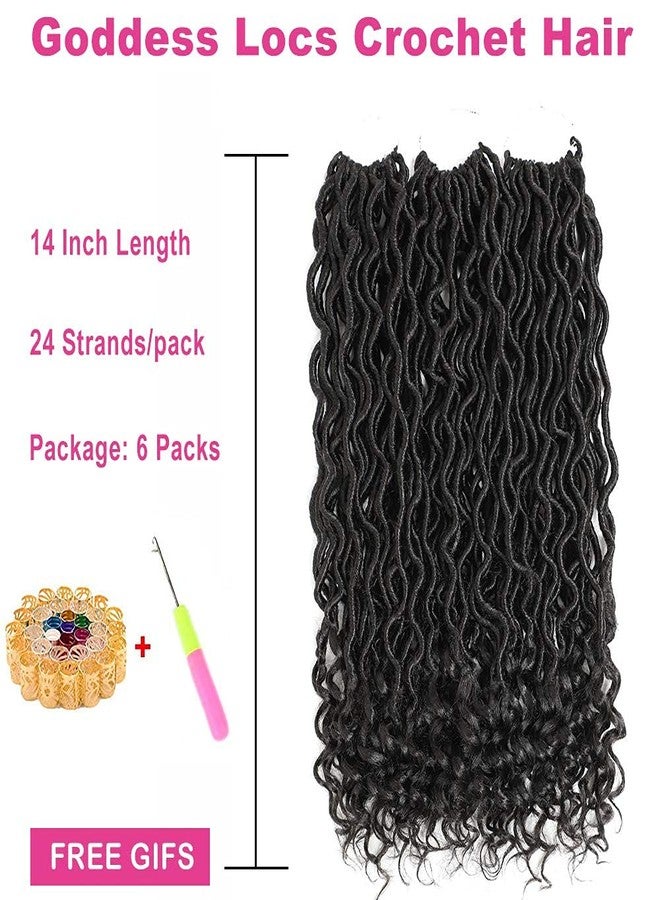 Ali Bling 6Pcs/Lot Goddess Locs Crochet Hair 14 Inch Wavy Curly Faux Locs Braids Goddess Braids Crochet Goddess Curly Faux Locs Crochet Hair Curly Braiding with Culry End (14" 6 Packs, #1B) - Image 2