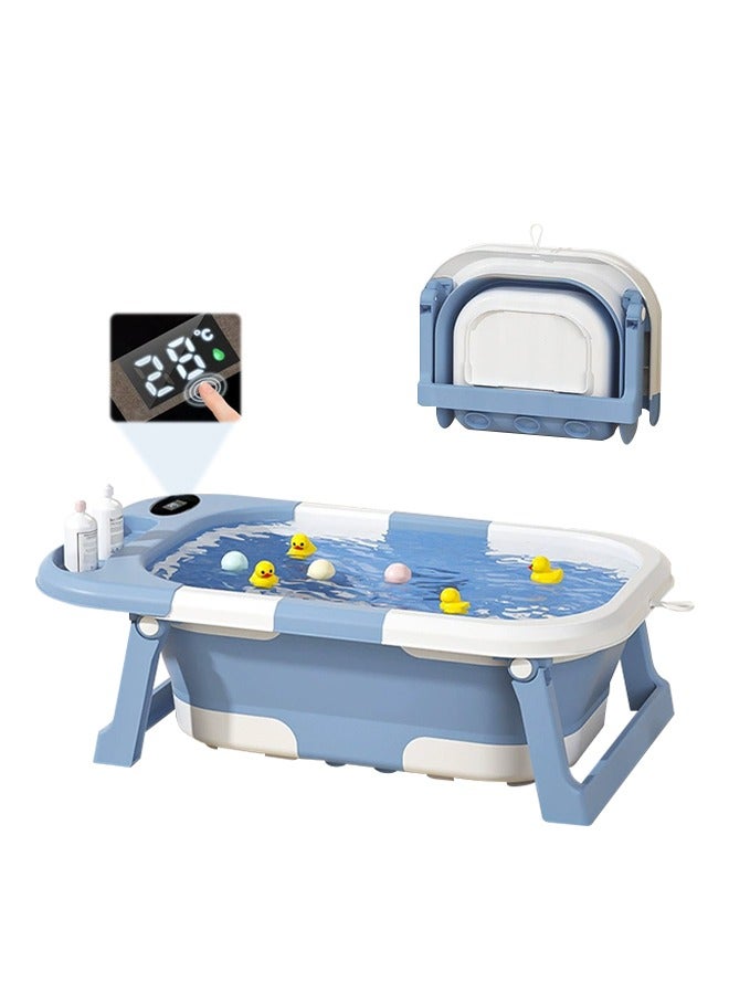 حوض استحمام ذكي للأطفال مع مستشعر درجة الحرارة ومؤشرات LED ملونة، حوض استحمام للأطفال مصنوع من مادة TPE سميكة، حوض استحمام محمول للأطفال مع دعامة قفل، تصميم مانع للانزلاق ومضاد للتشوه، آمن للأطفال حديثي الولادة وحتى الأطفال الصغار - Image 1