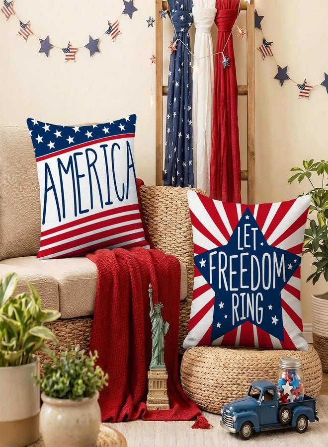 Hexagram 4th of July Pillow Covers 18x18 Decorations American Flag Patriotic Throw Pillow Covers Set of 4 July 4th Decor for Couch Sofa Red Blue Star Independence Memorial Day Home Decor - Image 5