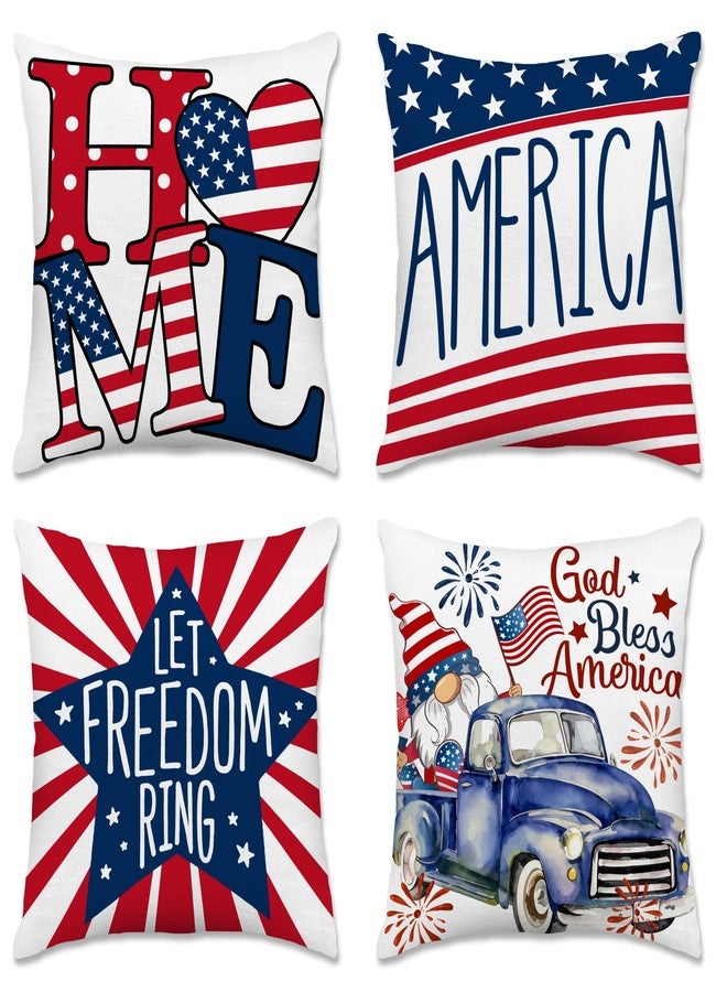 Hexagram 4th of July Pillow Covers 18x18 Decorations American Flag Patriotic Throw Pillow Covers Set of 4 July 4th Decor for Couch Sofa Red Blue Star Independence Memorial Day Home Decor - Image 1