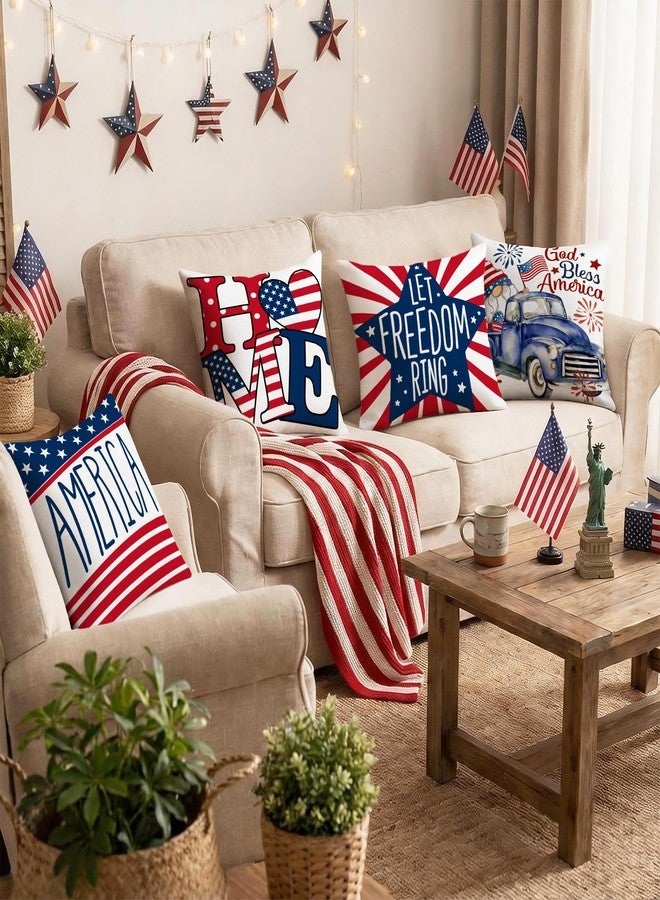 Hexagram 4th of July Pillow Covers 18x18 Decorations American Flag Patriotic Throw Pillow Covers Set of 4 July 4th Decor for Couch Sofa Red Blue Star Independence Memorial Day Home Decor - Image 2