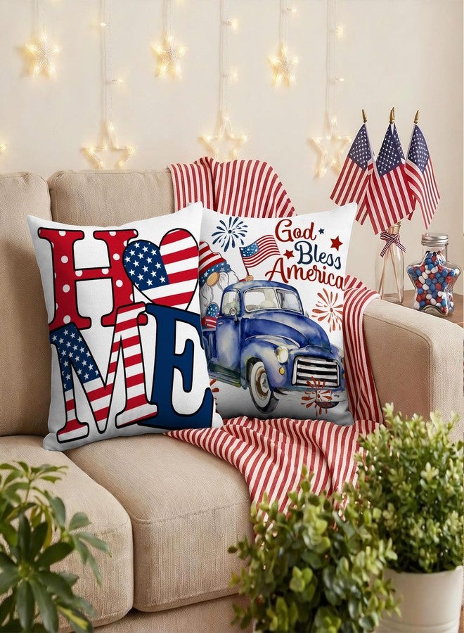 Hexagram 4th of July Pillow Covers 18x18 Decorations American Flag Patriotic Throw Pillow Covers Set of 4 July 4th Decor for Couch Sofa Red Blue Star Independence Memorial Day Home Decor - Image 3