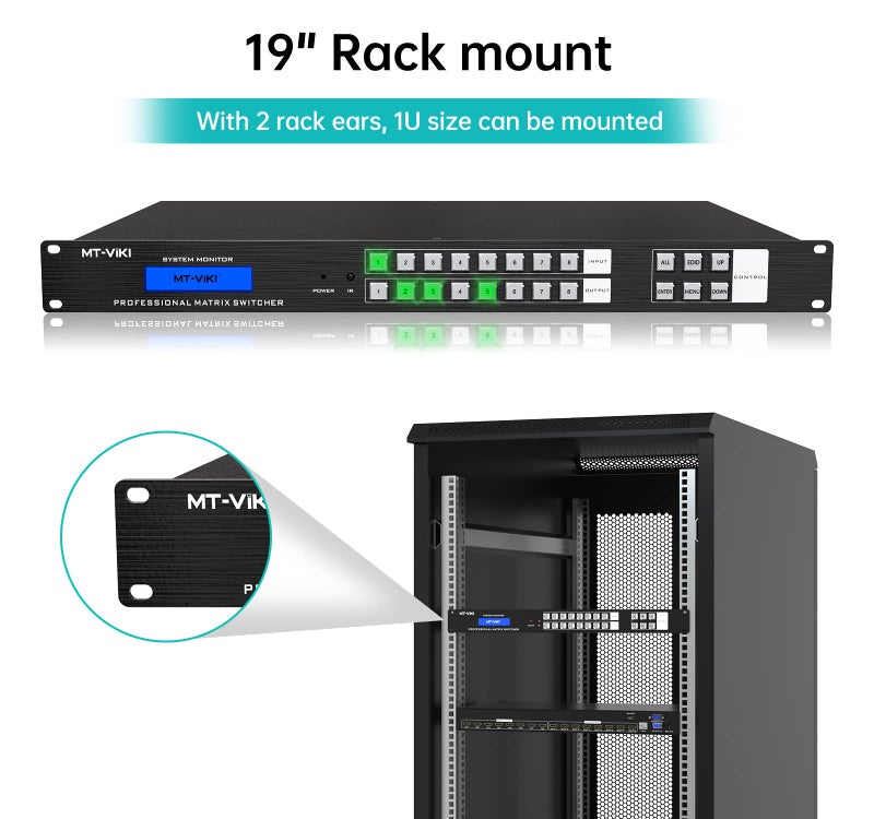 MT-VIKI 4K HDMI Matrix Switch 8x8, 4K@30Hz Rack Mount Switcher & Splitter with Backlit RS232 LAN Port and EDID, Built-in US ADI Chip (8 in 8 Out) - Image 3