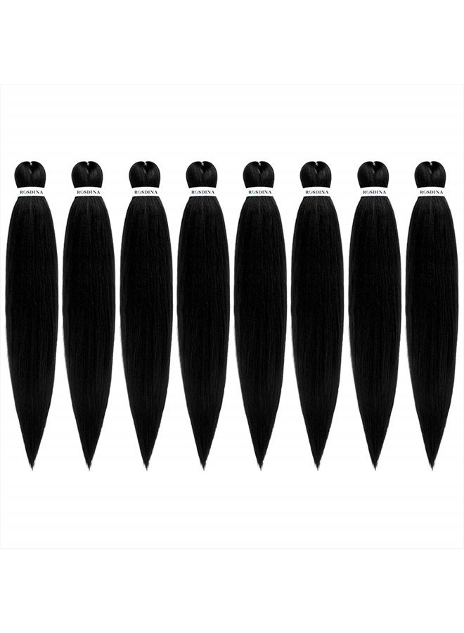 Difunee Pre-stretched Braiding Hair - 24 Inch 8 Packs Long Braiding Hair Yaki Texture Soft Crochet Braids, Jet Black Hot Water Setting Twist Synthetic Braiding Hair Extensions（24 Inch, 1-8P) - Image 1