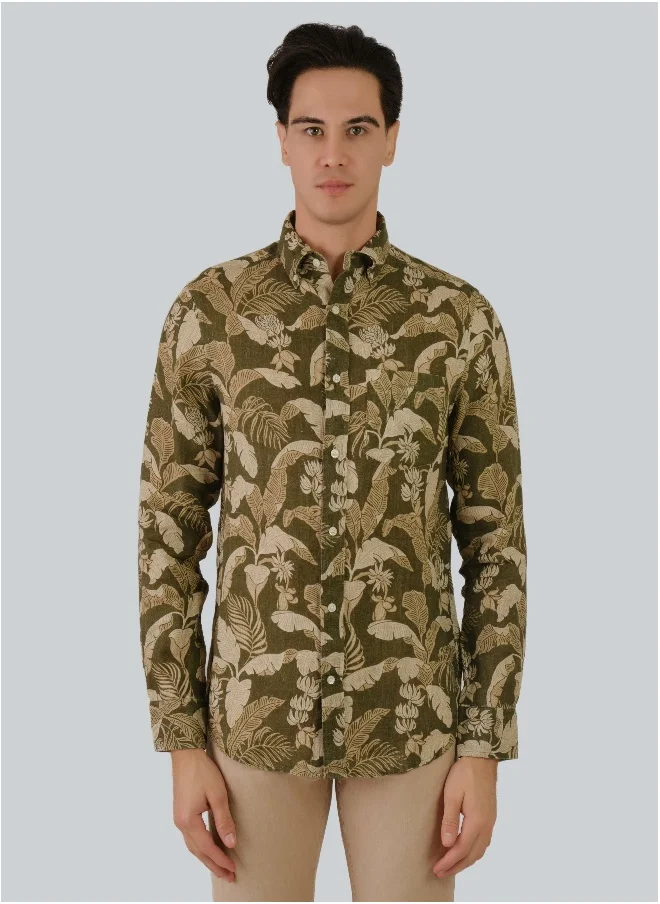 غانت Regular Fit Linen Print Shirt
