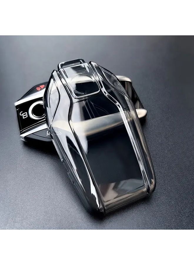 حافظة مفاتيح شفافة سوداء من مادة TPU لسيارات بي إم دبليو من الفئات G30 G20 G11 G12 X3 X4 X5 X7 مع حماية من الخدوش وشاشة LED. - Image 1