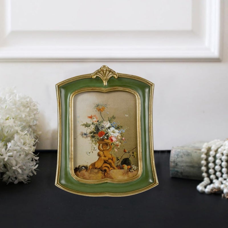 Kangce Vintage Picture Frame 4x6 Antique Ornate Photo Frame Tabletop and Wall Hanging Old-Fashioned Picture Frame  Decorative Retro Design Home Decor  Photo Gallery  Art  Green - Image 3