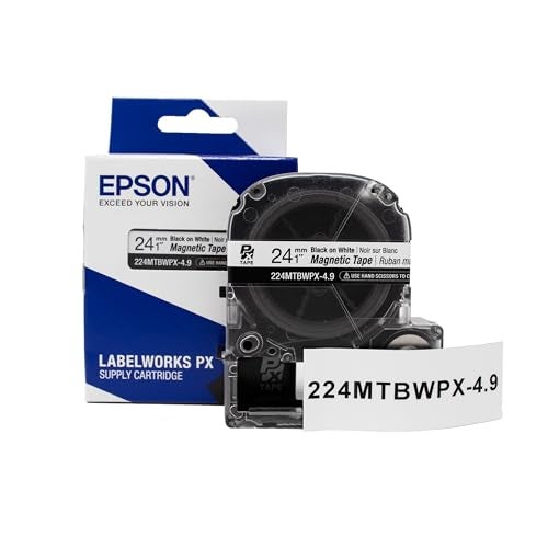 LABELWORKS Epson LABELWORKS 224MTBWPX-4.9 Genuine Magnetic Tape Cartridge - Black on White Magnet Label Maker Tape - 1" (24MM) Wide, 4.9 ft, White - Image 1