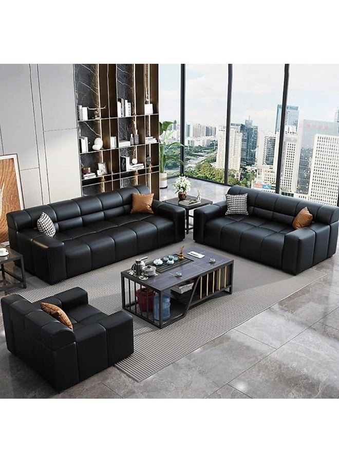 Zayn comforts طقم أرائك مكتبية حديثة من الجلد الأسود - Image 1