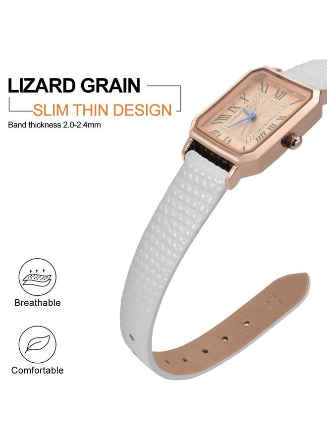 ANNEFIT Women's Leather Watch Band 13mm, Lizard Grain Slim Thin Replacement Strap (White) - Image 3