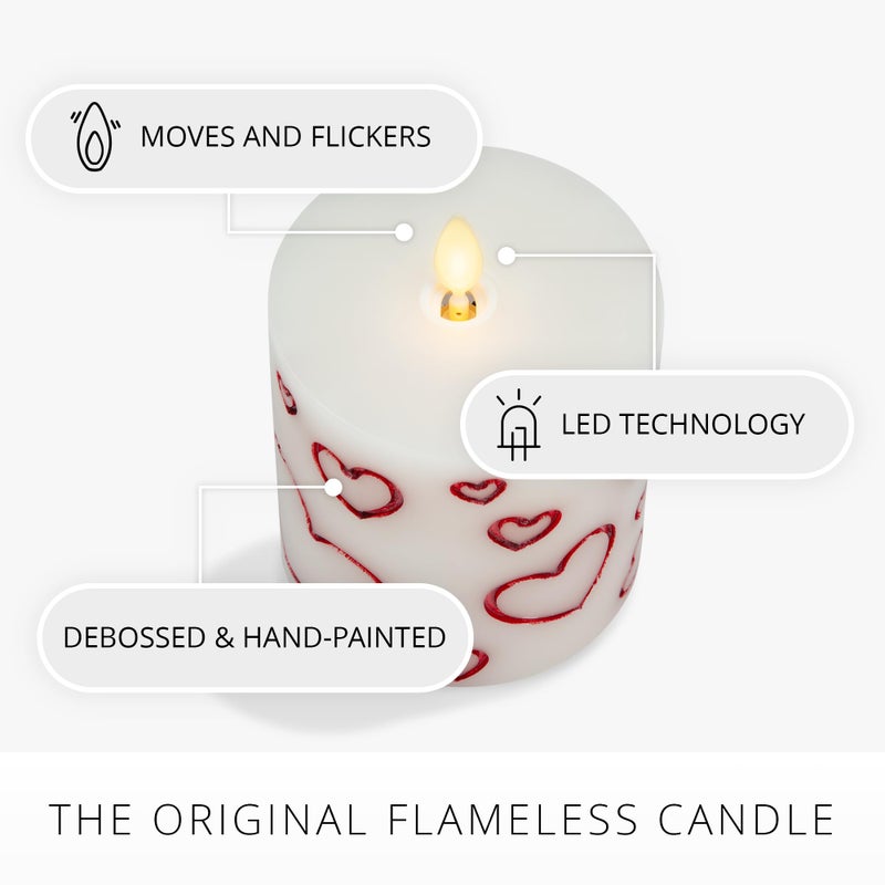 Luminara Debossed Hearts Pillar Candle Metallic Red - Patented Flickering Flameless Technology - Valentine's Day Collection - Remote Ready - 4.5" - Image 3