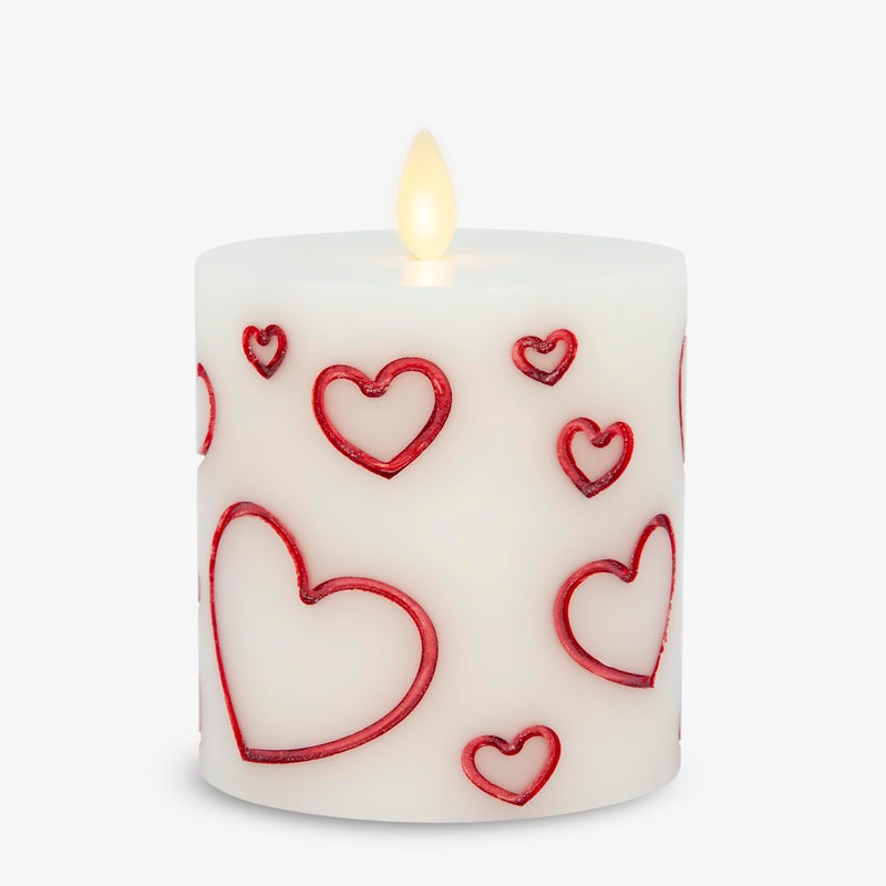 Luminara Debossed Hearts Pillar Candle Metallic Red - Patented Flickering Flameless Technology - Valentine's Day Collection - Remote Ready - 4.5" - Image 1